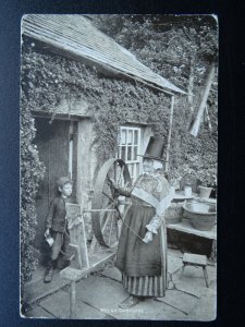 Welsh Traditional Costume WELSH WOMEN & SPINNING WHEEL Yarn Wool c1905 Postcard