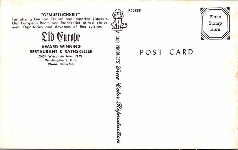 Postcard RESTAURANT SCENE Washington DC AO9653