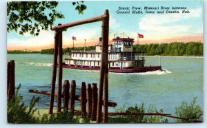 COUNCIL BLUFFS, IA Iowa ~ STEAMBOAT on Missouri River c1940s Curt Teich Postcard