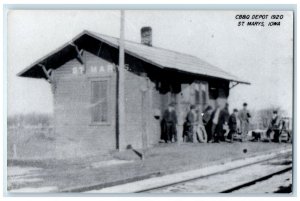 c1920's CB&Q Depot St. Marys Iowa Rail Train Depot Station RPPC Photo Postcard
