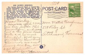 Postcard MONUMENT SCENE Houston Texas TX AR9404