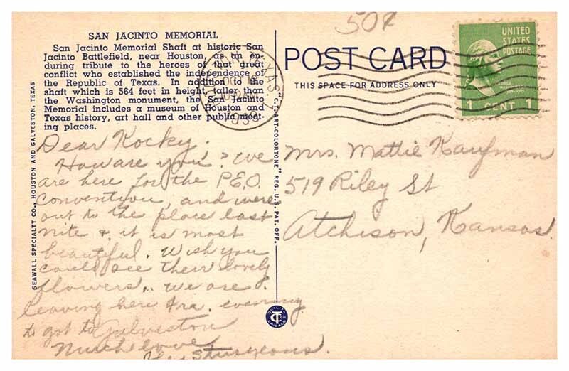 Postcard MONUMENT SCENE Houston Texas TX AR9404