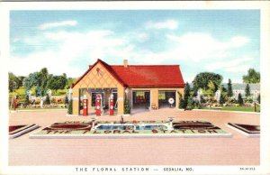 Sedalia, MO Missouri FLORAL STATION Roadside Service/Gas ca1940's Linen Postcard