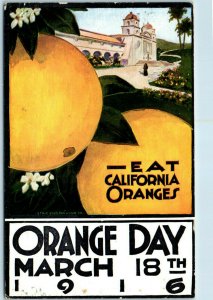 1916 California Orange Day Santa Barbara Mission March 18th Postcard Rare