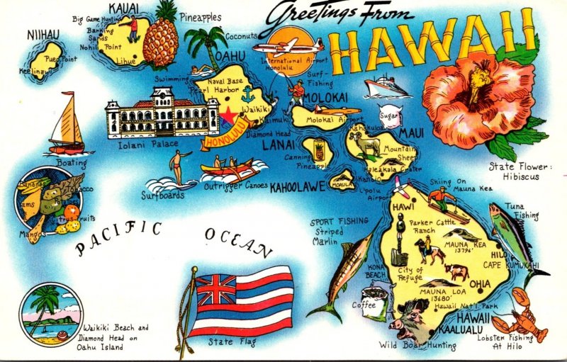 Hawaii Greetings With Map Of The Islands