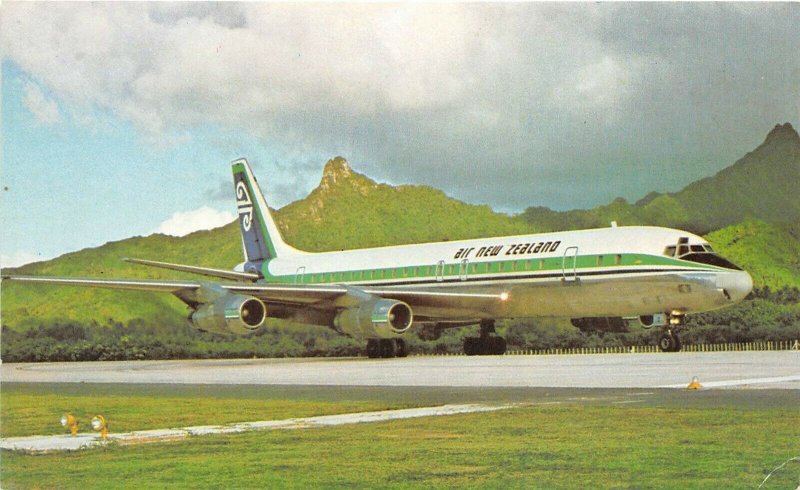 Air New Zealand DC-8 Jet Airplane 1960-70s Airliner Postcard On Runway