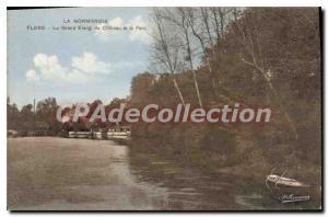 Postcard Old gent Normandy Flers the pond of the castle and the park