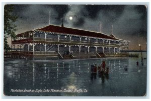 1910 Manhattan Beach At Night Lake Manawa Children Council Bluffs Iowa Postcard