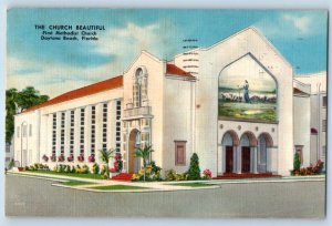 1956 Daytona Beach Florida Postcard Church Beautiful First Methodist Building