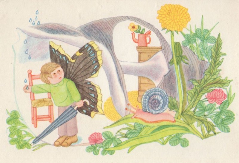 Half Butterfly Human Boy With Snail Joost Rietveld Painting Postcard