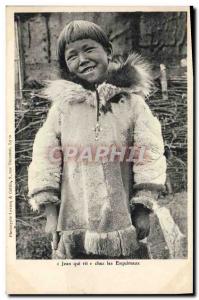 Old Postcard Polar Jean laughs among the Eskimos