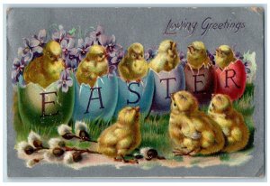 1911 Easter Greetings Hatched Eggs Chicks Pansies Flowers Tuck's Posted Postcard