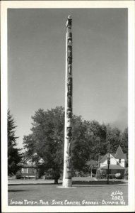 Olympia Washington WA American Indian Totem Pole Ellis Real Photo Postcard