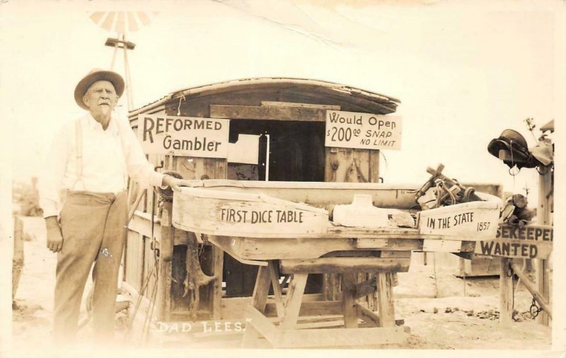 RPPC DAD LEE'S Oreana, NV Dice Table Gambler Roadside c1930s Vintage Postcard