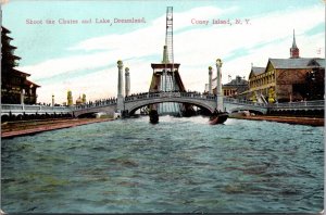 Postcard Shoot the Chutes and Lake Dreamland in Coney Island, New York