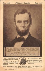 ABRAHAM LINCOLN PRUDENTIAL LIFE INSURANCE ADVERTISING POSTCARD (c. 1909)