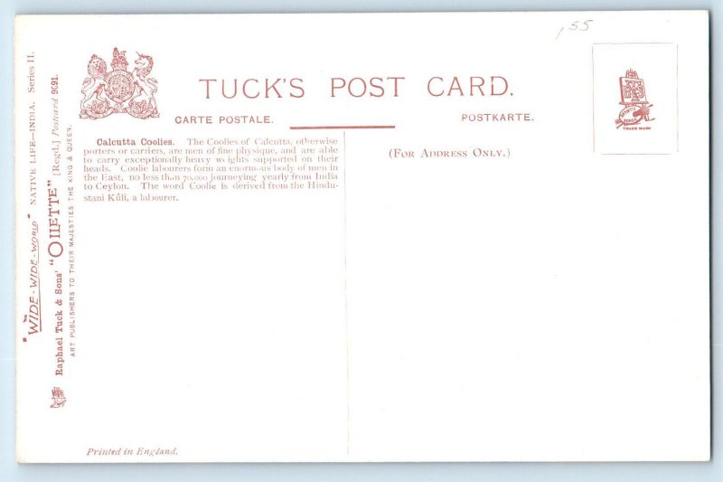 Kolkata West Bengal India Postcard Calcutta Coolies c1910 Oilette Tuck Art