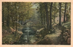 Vintage Postcard Scene At Westmount Park Bridge Over The River Mountreal Canada