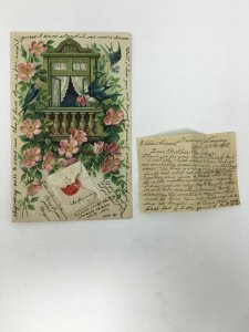 1908 Postcard with Enclosed Tiny Hand Written Letter in Envelope Sweden