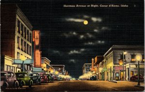 Sherman Avenue at Night Coeur d'Alene Idaho Postcard Full Moon Oestreicher photo