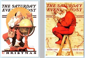 2 Repro Postcards NORMAN ROCKWELL Saturday Evening Post SANTA Globe & Map 4x6