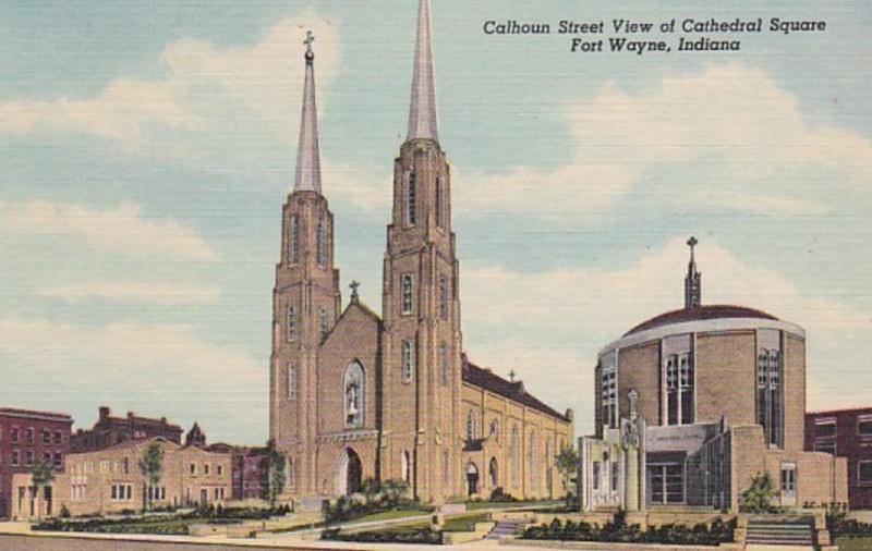 Indiana Fort Wayne Calhoun Street View Of Cathedral Square Curteich