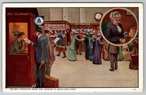 Bell Telephone Advertising Train Station Keeps in Touch Travelers Postcard A26