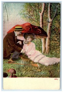 1907 Couple Romance Umbrella Mushroom Toadstool Fantasy Macksville WV Postcard 