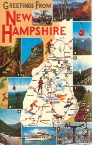 Greetings from New Hampshire Chrome Postcard, Map,  10 Tiny Views Unused