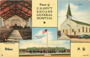 Linen Multiview Postcard US Gov't Rhoads Hospital Utica NY Chapel & Admin. Bldg.