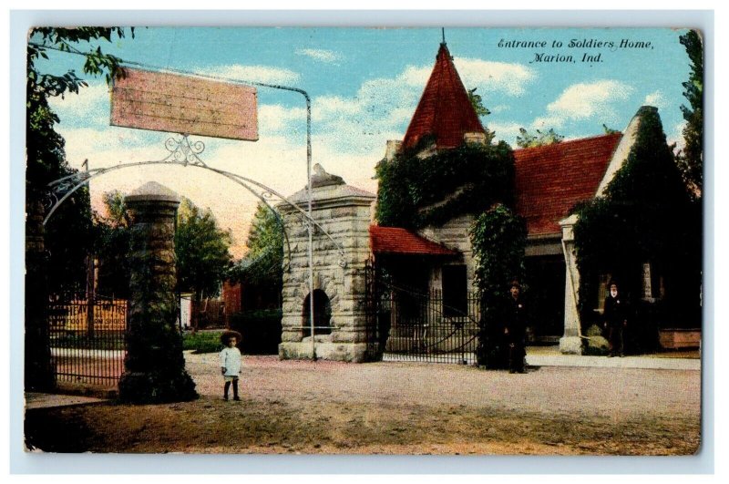 1910 Entrance To Soldiers Home Little Boy Marion Indiana IN Antique Postcard