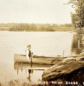 RPPC Canoe Pine Point Shore Maine 1900-1910s Salmon Lake Eastern Illust PCBG7A
