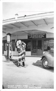 RPPC Tacna Arizona Gas Station Native American Indian Chief 30s Vintage Roadside