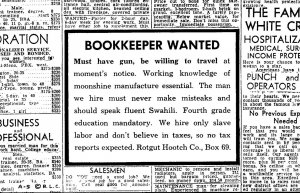 Humour Want Ad Bookkeeper Wanted Must Have Gun Be Willing To Travel