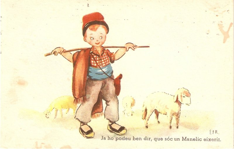 Little Shepherd with the lambs Nice vintage spanish PC