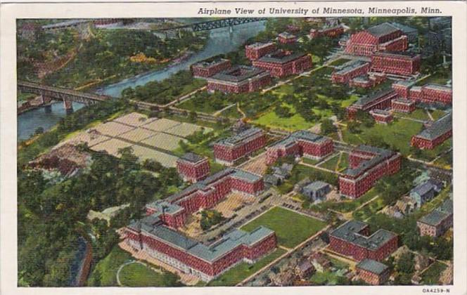 Minnesota Minneapolis Aerial View Of University Of Minnesota 1949 Curteich