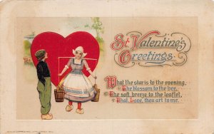 J82/ Valentine's Day Love c1910 Postcard John Winsch Cupid Dutch Kids 213