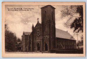 c1940 Bordentown New Jersey Vintage Postcard Saint Mary's Church Front Building