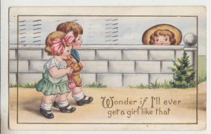 P2793, 1914 postcard cute children wonder if i,ll ever get a girl like that