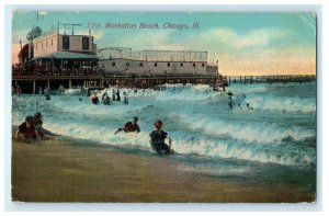 1911 Chicago IL. People Swimming at Manhattan Beach IL Postcard 