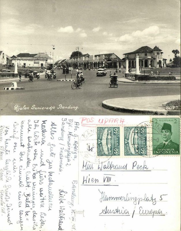 indonesia, JAVA BANDUNG, Jalan Suniaraja, Cars (1958) RPPC Postcard