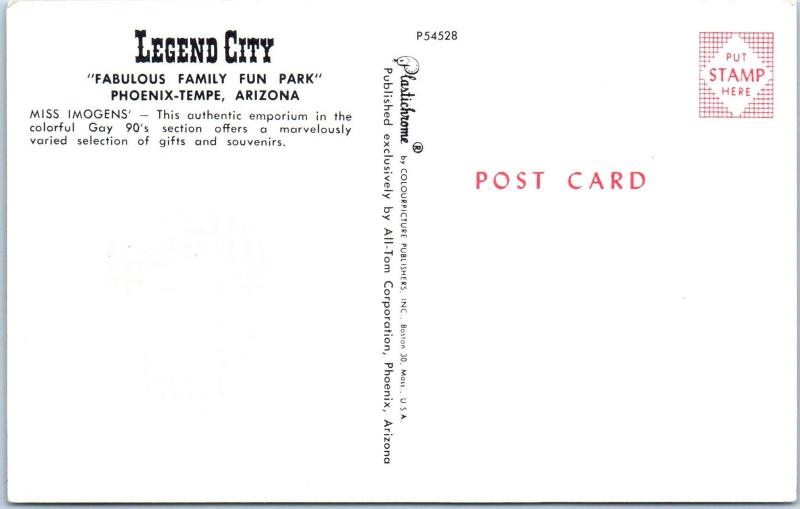 PHOENIX-TEMPE, AZ Arizona  LEGEND CITY Old West  Fun Park  c1960s   Postcard