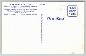 Roadside~Arkansas Motel Highway 67 South Aradelphia Arkansas~Vintage Postcard