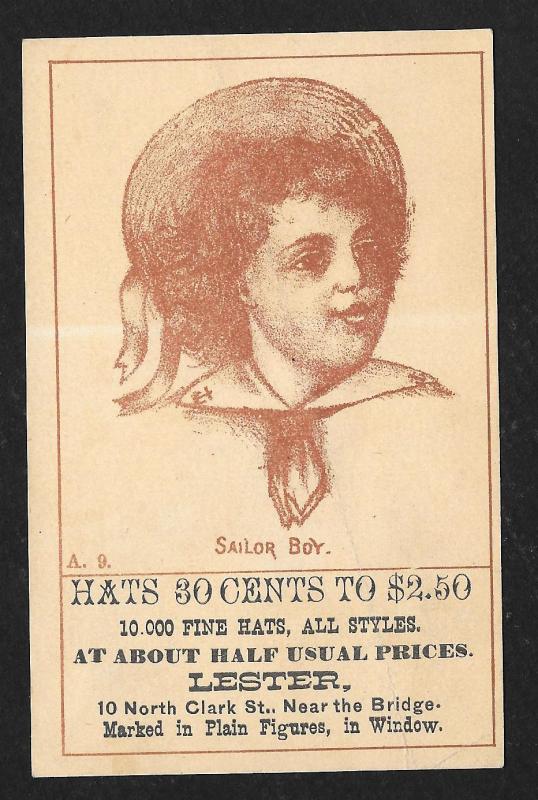 VICTORIAN TRADE CARD Lester Fine Hats All Styles