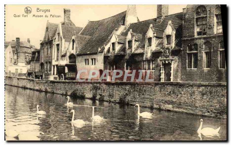 Postcard Old Bruges Quai Vert Maison Du Pelican