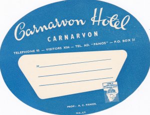 South Africa Carnarvon Hotel Carnarvon Vintage Luggage Label sk3079