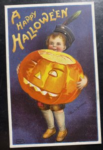 Mint Usa Picture Postcard Cover Boy With Pumpkin Halloween Greetings