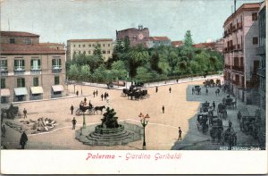 Postcard Italy Palermo Sicily Giardino Garibaldi Piazza Fountain Carriages