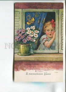 482150 FIALKOWSKA Afraid Charming Girl w/ BUTTERFLY Flowers BIRTHDAY Holiday