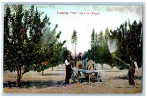 Oregon OR Postcard Men Spraying Fruit Trees In Oregon Scene 1910 Antique Machine